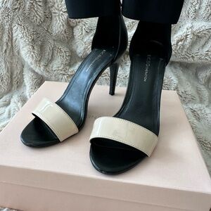 BCBGeneration Black and Beige Patent Leather High Heel Sandals